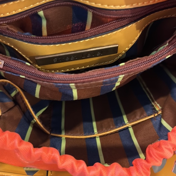 Street Level Faux Leather Cut Out Gold & Orange Small Tote or Crossbody Bag - Picture 8 of 11